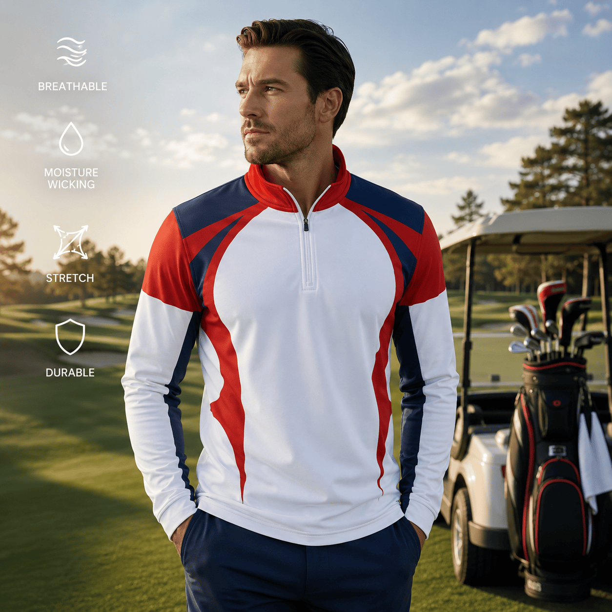 Red Blue White 2026 Men Quarter-zip Pullover