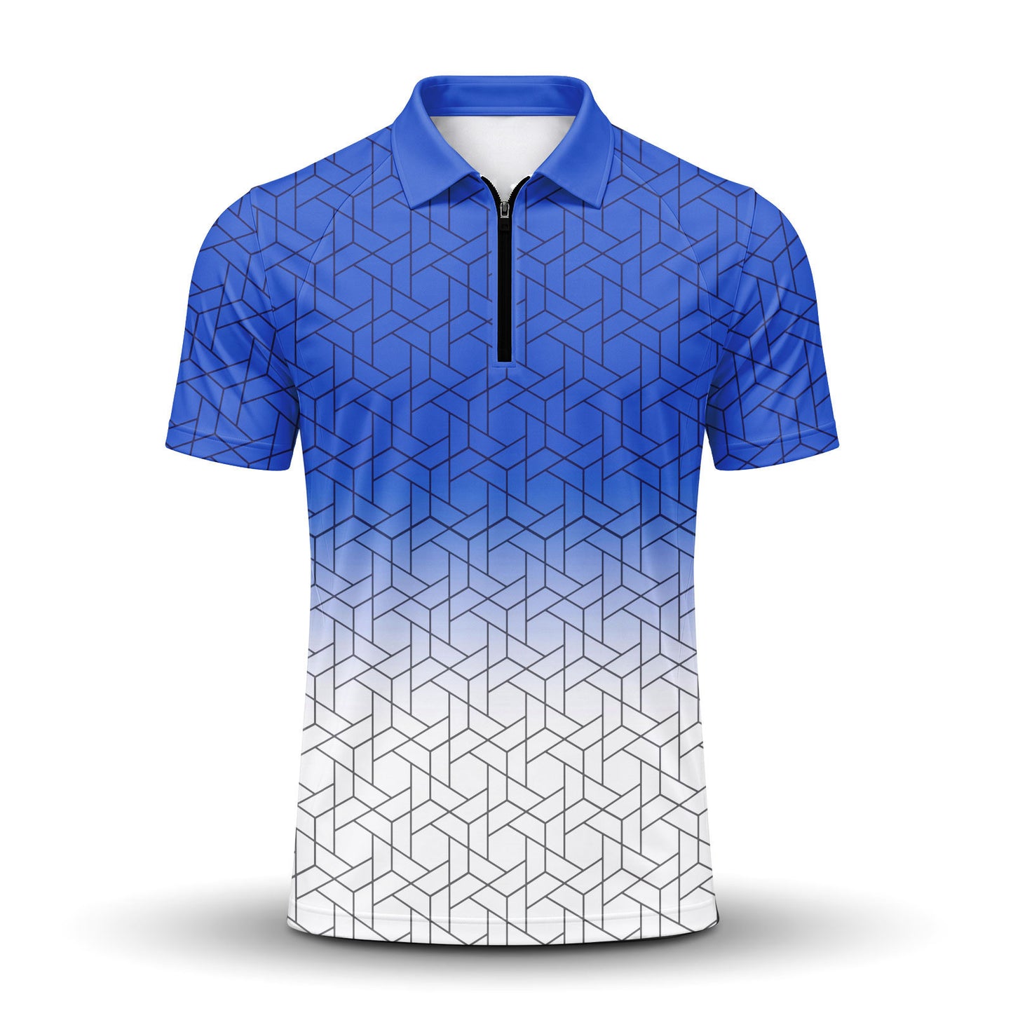 Blue White Cube  Men Zip Polo Shirt