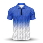 Blue White Cube  Men Zip Polo Shirt