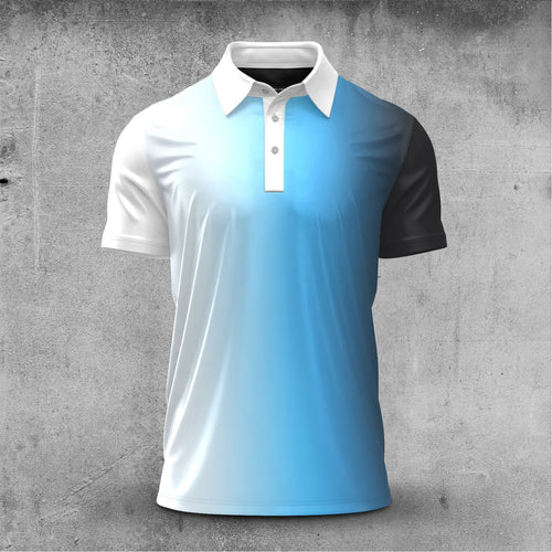 Gradient White Blue Black  Men Polo Shirt