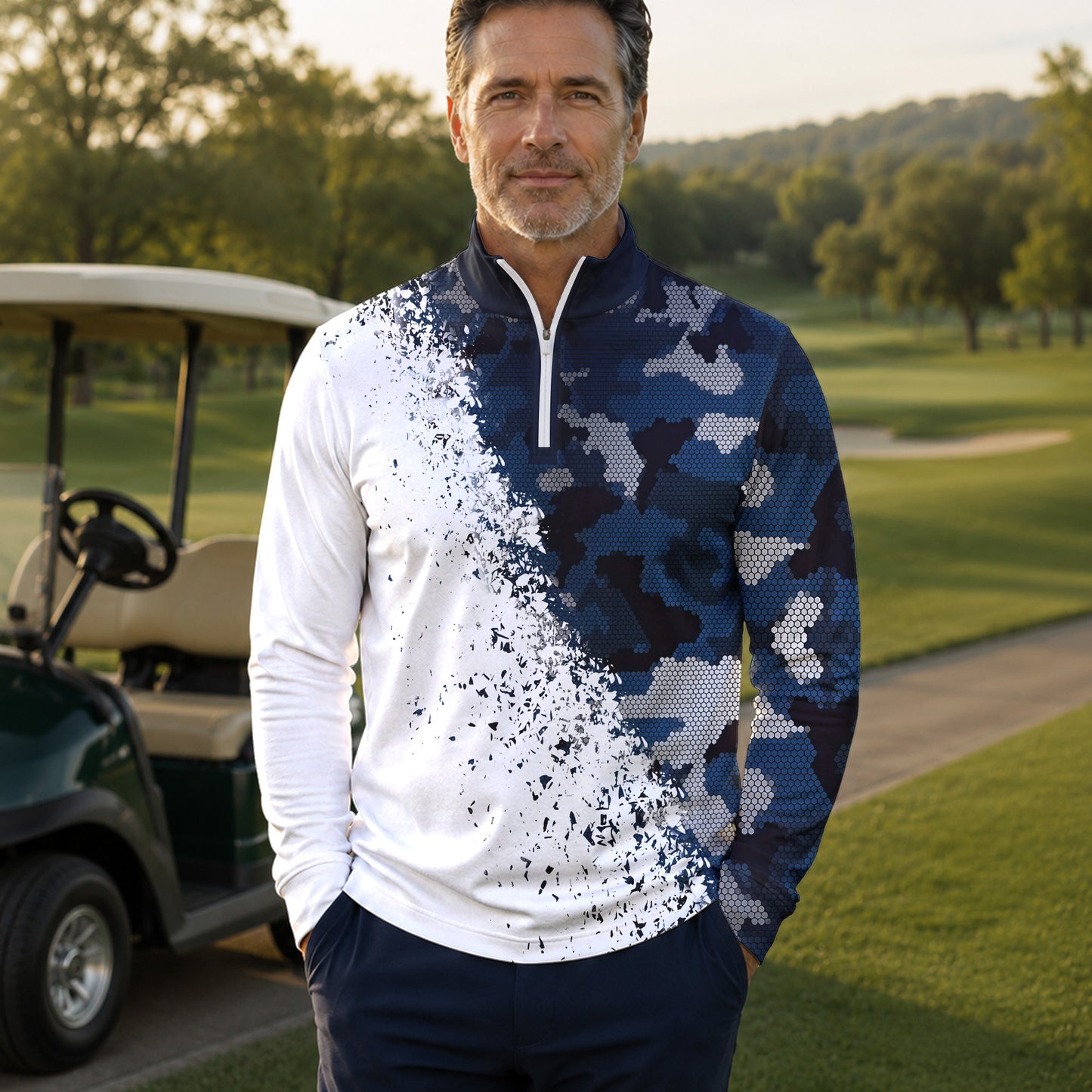 Blue Camo And White 2027 Men Quarter-zip Pullover