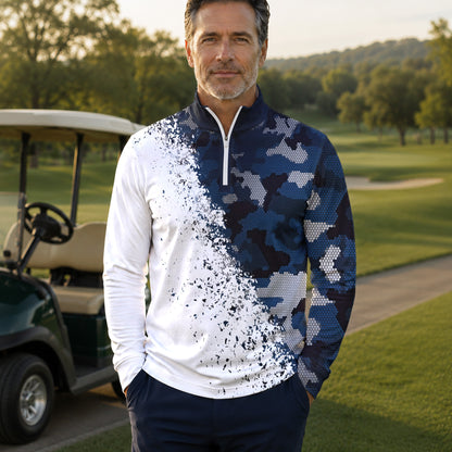 Blue Camo And White 2027 Men Quarter-zip Pullover