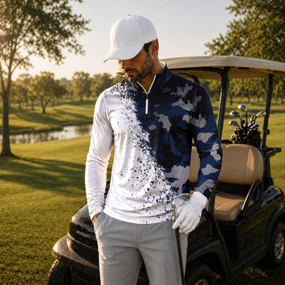 Blue Camo And White 2027 Men Quarter-zip Pullover