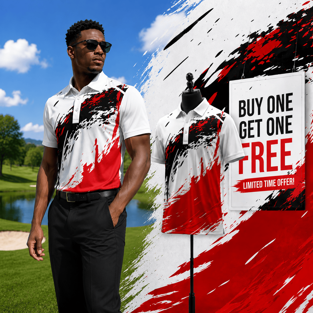 Red Black White Paint Sporty 2026 Men Polo Shirt