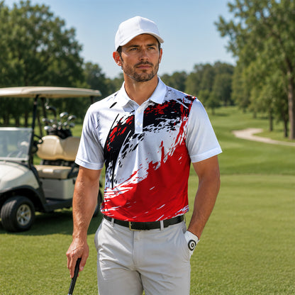 Red Black White Paint Sporty 2026 Men Polo Shirt