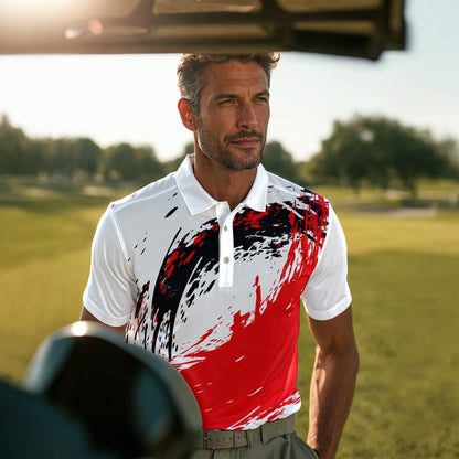 Red Black White Paint Sporty 2026 Men Polo Shirt