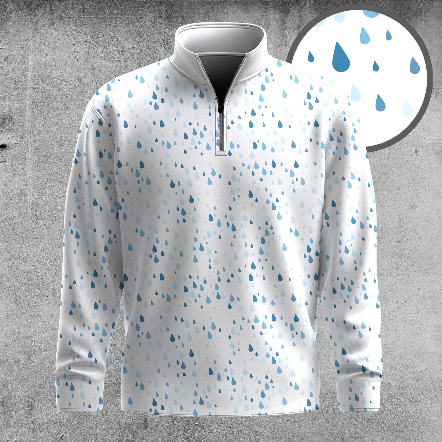 White Blue Rain Pattern 2026  Men Quarter-zip Pullover