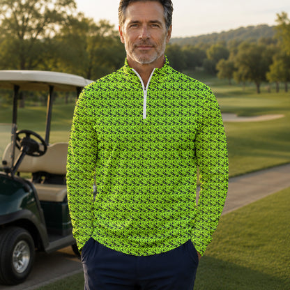 Fish Bone Pattern Neon Men Quarter-zip Pullover