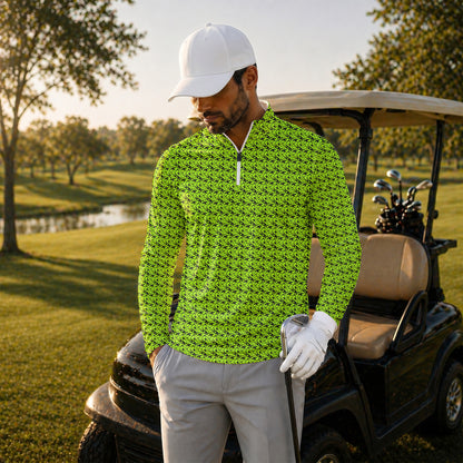 Fish Bone Pattern Neon Men Quarter-zip Pullover