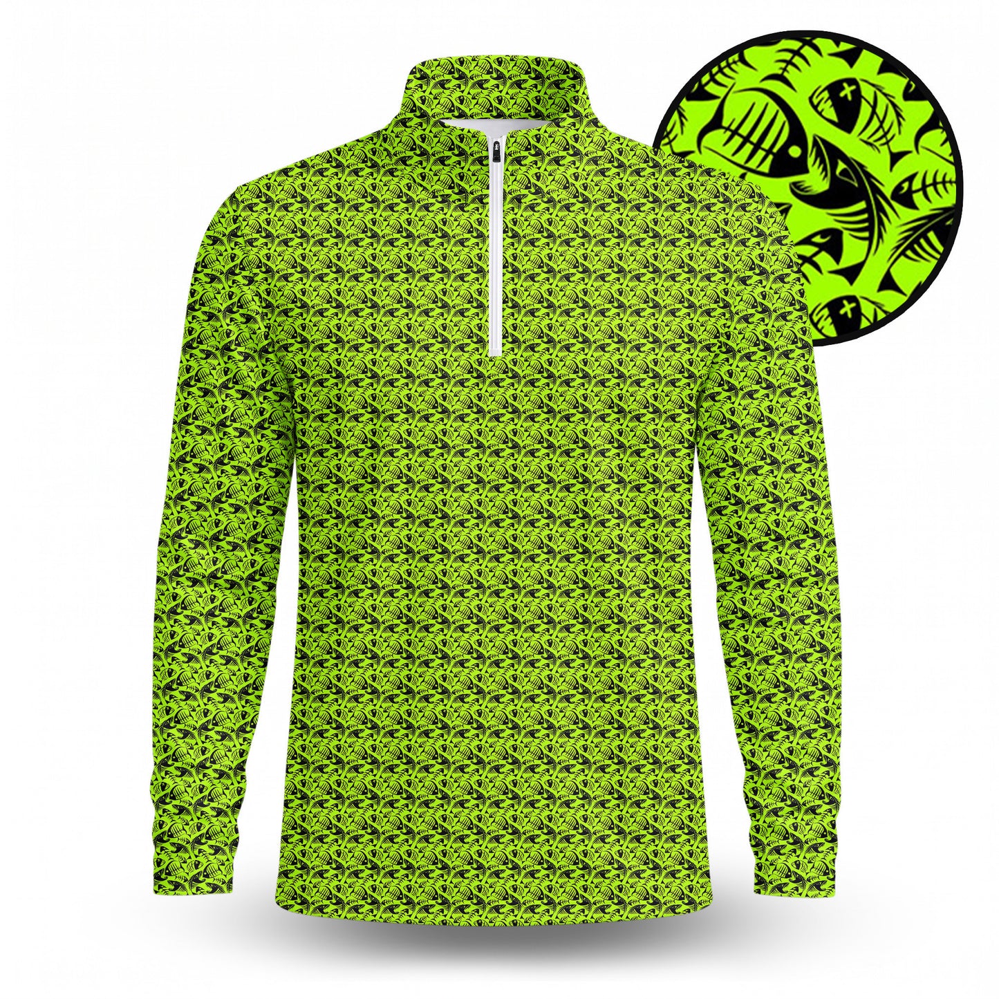 Fish Bone Pattern Neon Men Quarter-zip Pullover