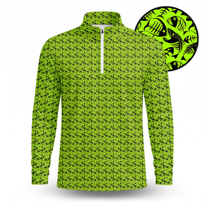 Fish Bone Pattern Neon Men Quarter-zip Pullover