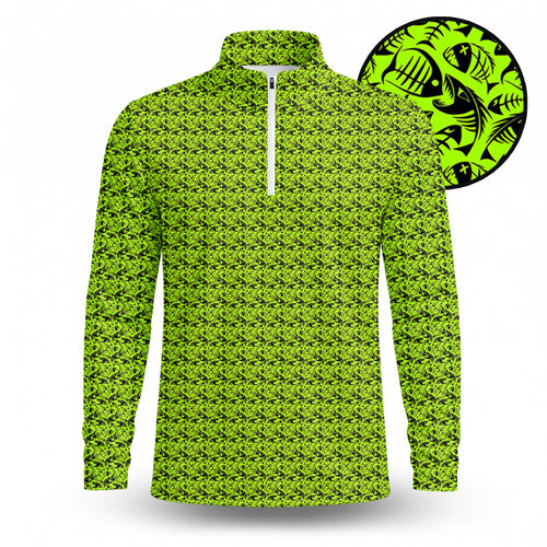 Fish Bone Pattern Neon Men Quarter-zip Pullover
