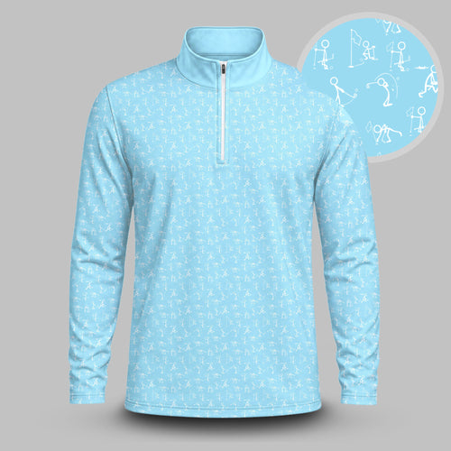 Stick Figures Cyan White Men Quarter-zip Pullover