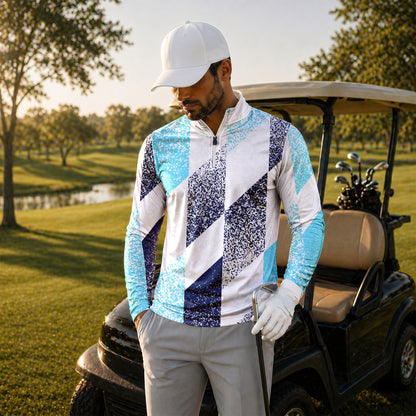 Cyan Dark Blue 2027  Men Quarter-zip Pullover