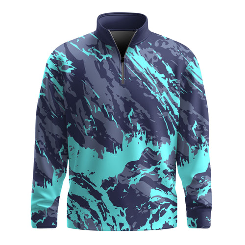 Cyan Grey Sporty Pattern  Men Quarter-zip Pullover