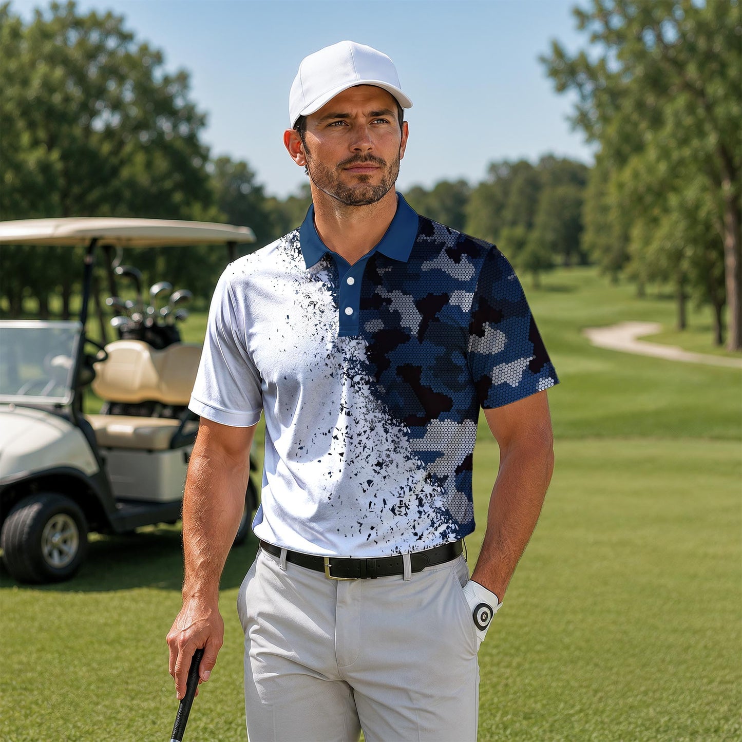 Blue Camo And White 2027  Men Polo Shirt