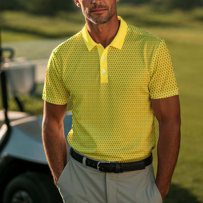 Yellow And Blue 2027 Trophy Pattern Men Polo Shirt