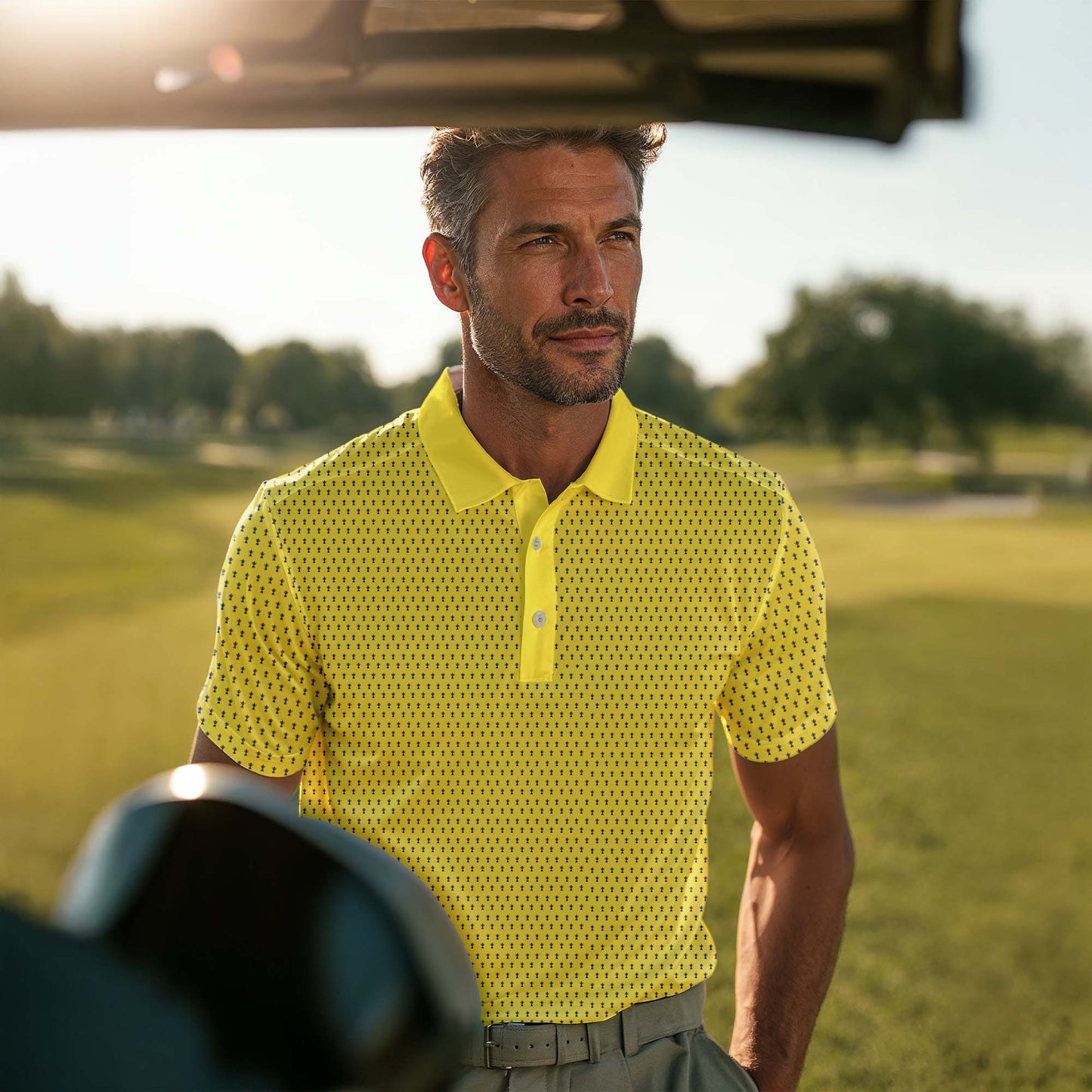 Yellow And Blue 2027 Trophy Pattern Men Polo Shirt