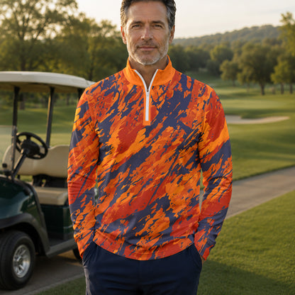 Orange Flow Paint  Men Quarter-zip Pullover