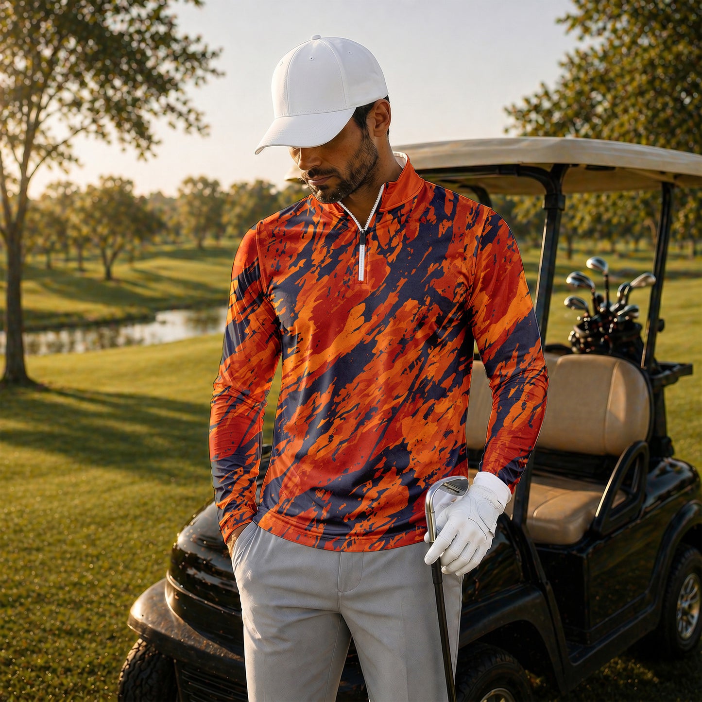 Orange Flow Paint  Men Quarter-zip Pullover