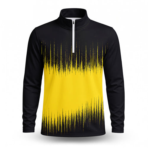 Black And Yellow Sporty Pattern  Men Quarter-zip Pullover