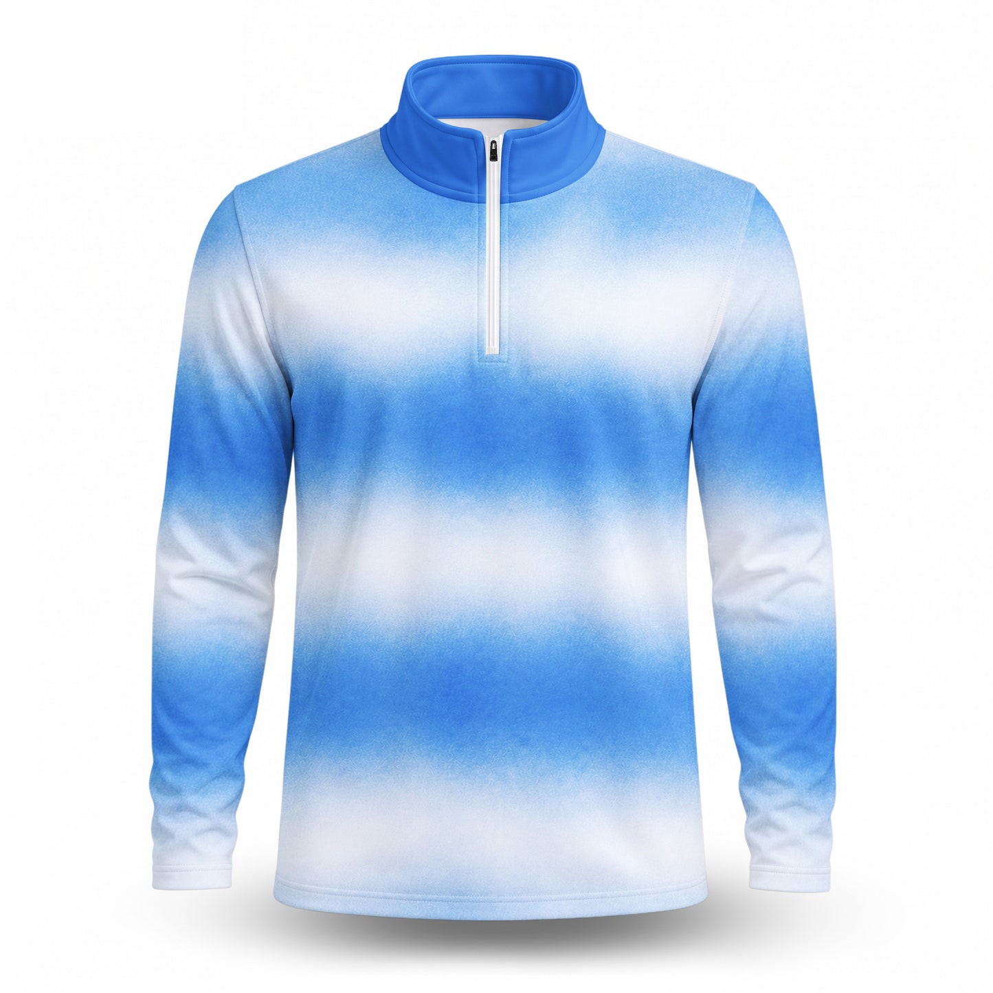 Ombre Blue White  Men Quarter-zip Pullover