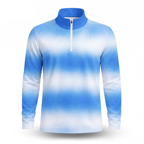 Ombre Blue White  Men Quarter-zip Pullover