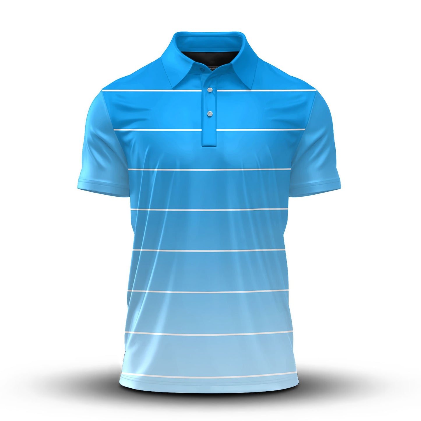 Gradient Blue White Horizontal Lines  Men Polo Shirt