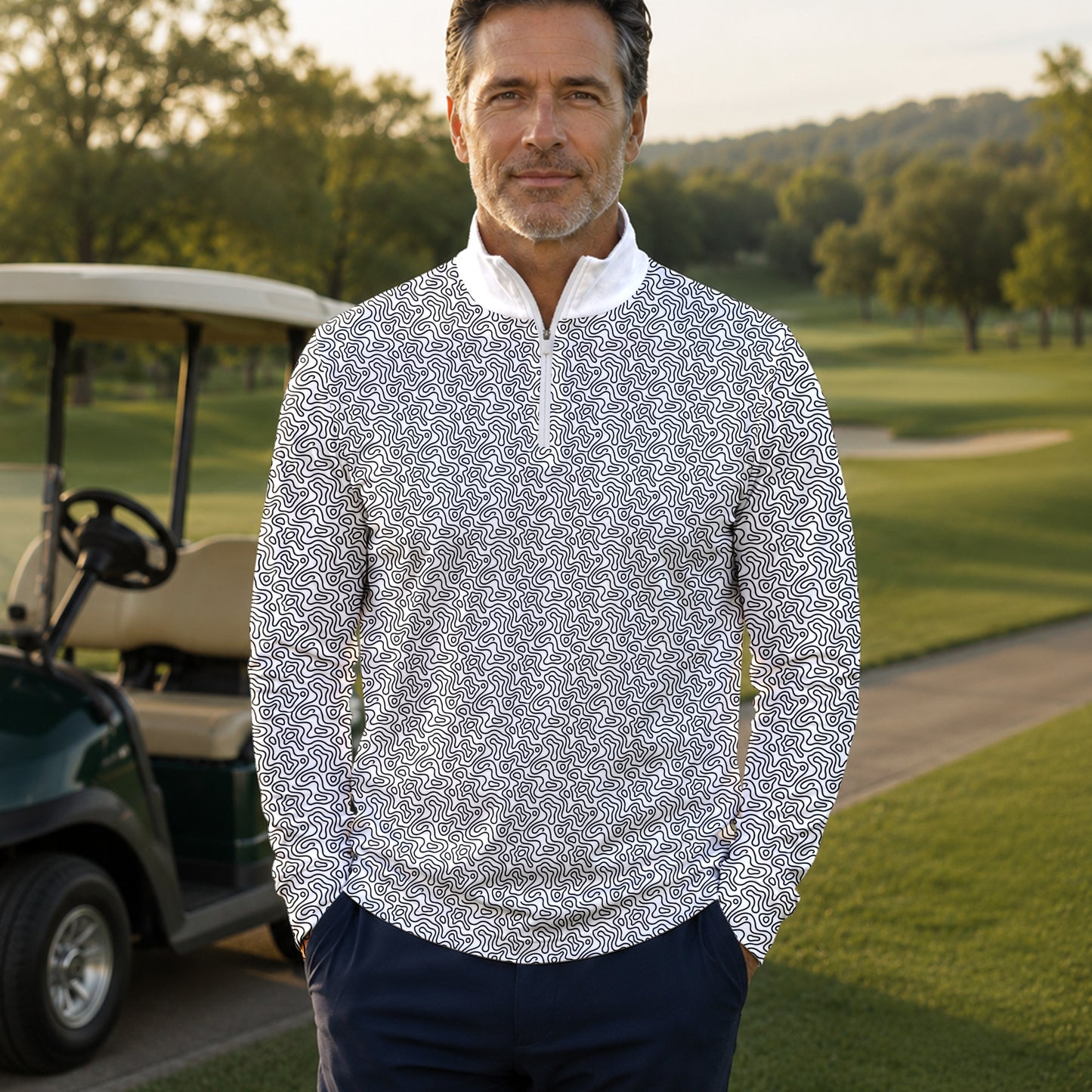 Golf Coure Black And White Pattern Men Quarter-zip Pullover