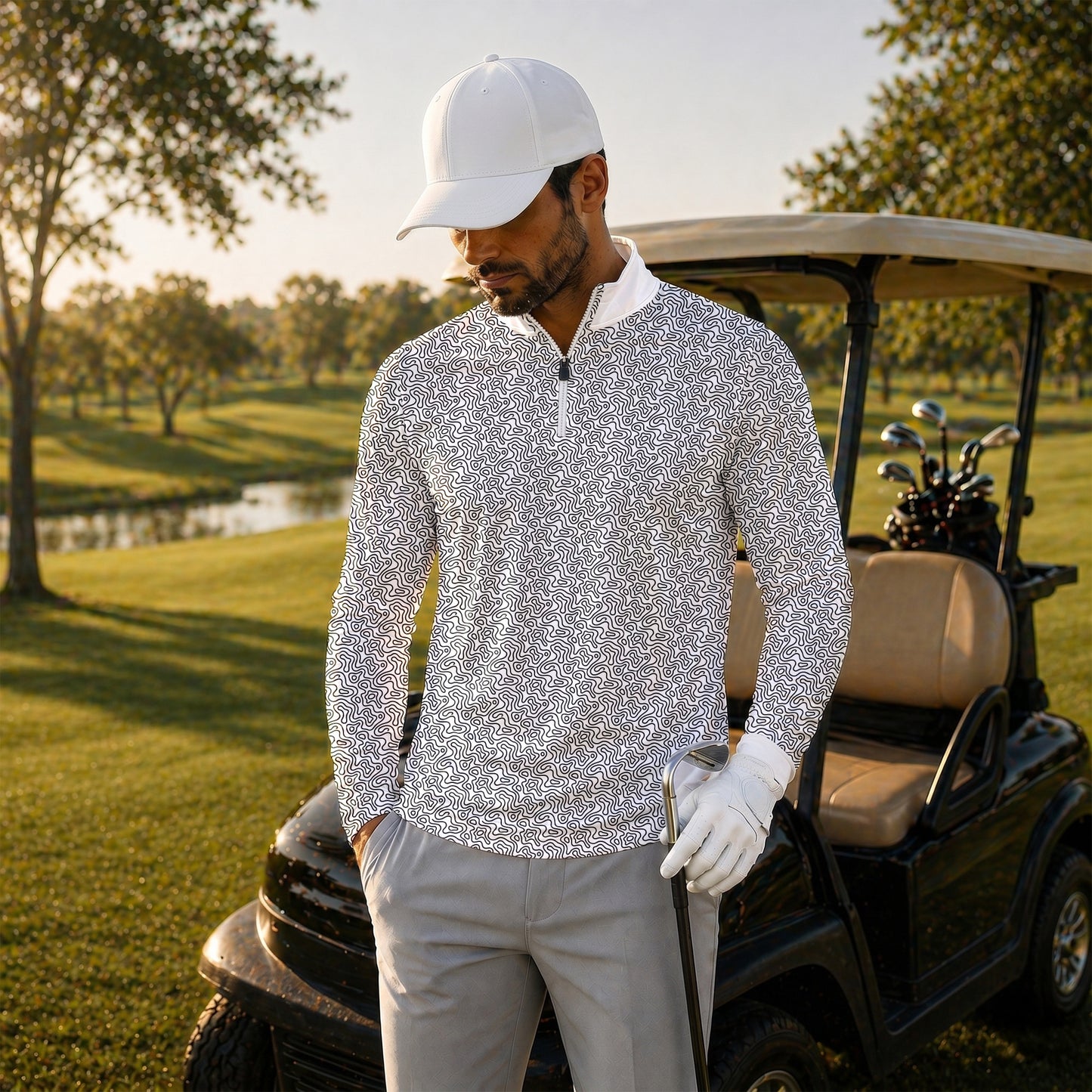 Golf Coure Black And White Pattern Men Quarter-zip Pullover