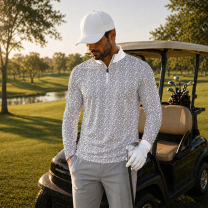 Golf Coure Black And White Pattern Men Quarter-zip Pullover