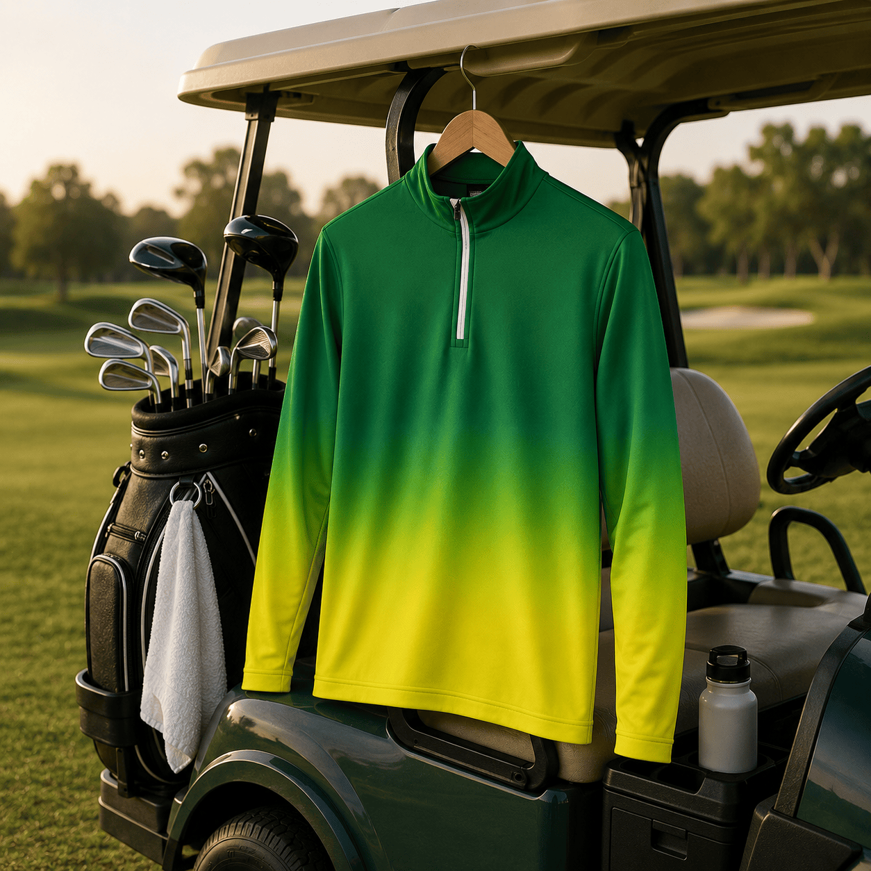 Gradient Green Yellow Men Quarter-zip Pullover MK New