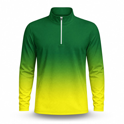 Gradient Green Yellow Men Quarter-zip Pullover MK New
