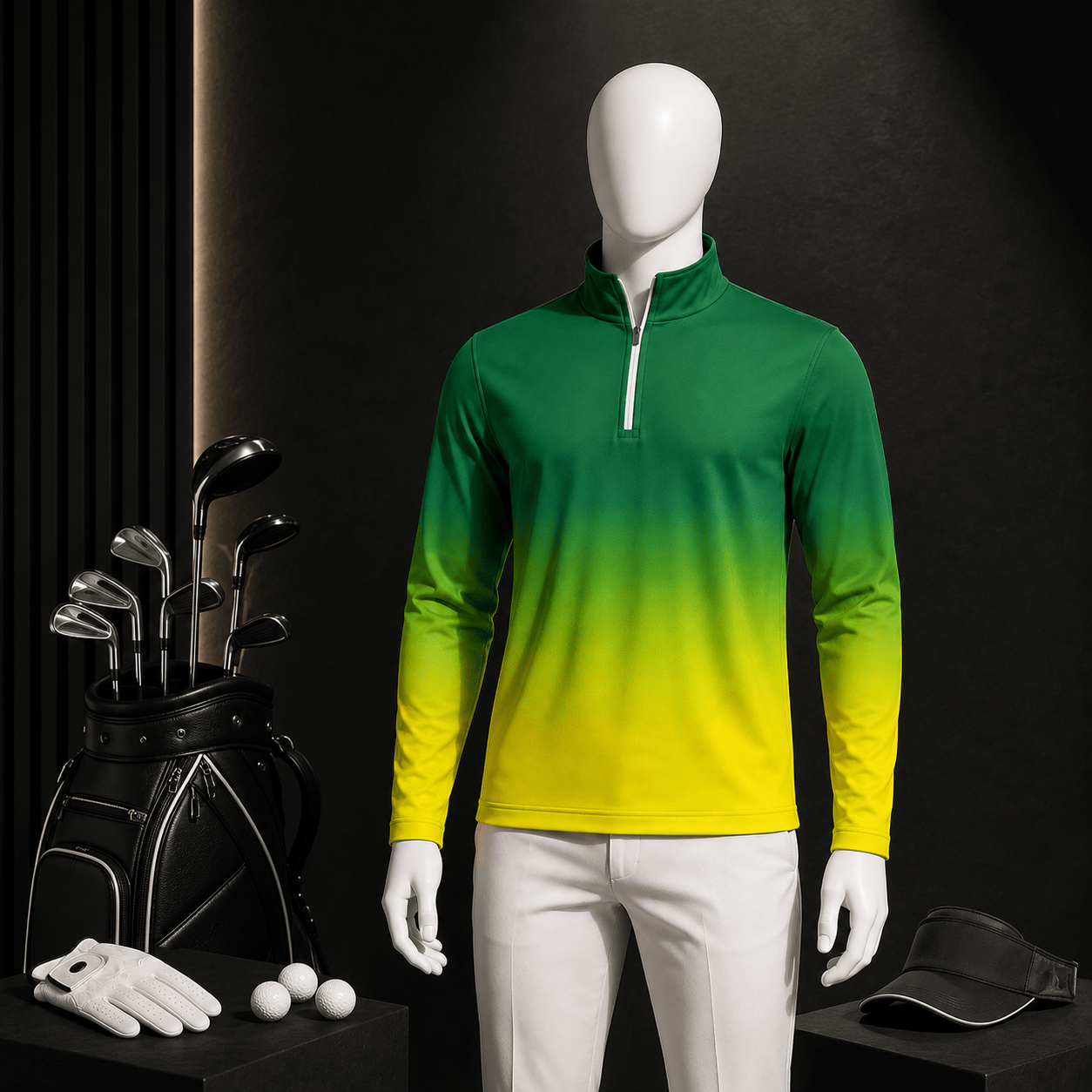 Gradient Green Yellow Men Quarter-zip Pullover MK New