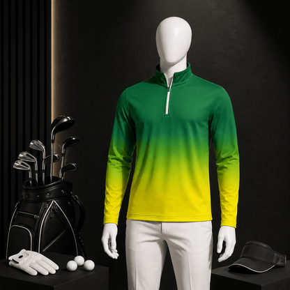 Gradient Green Yellow Men Quarter-zip Pullover MK New