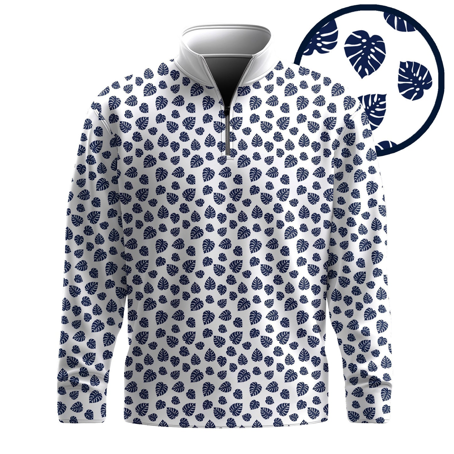 Blue White Pothos  Men Quarter-zip Pullover