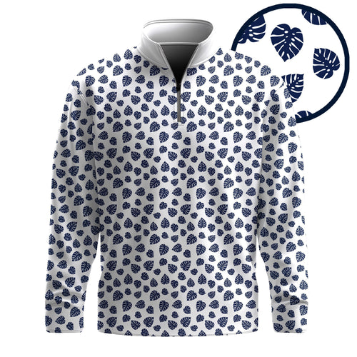 Blue White Pothos  Men Quarter-zip Pullover