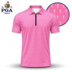 2027  Trophy Pattern Pink Men Zip Polo Shirt
