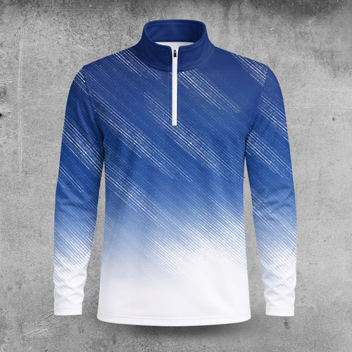 Blue White  Gradient Style Men Quarter-zip Pullover