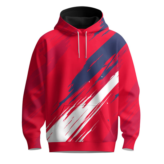 Red Sporty Pattern Blue White  Men Hoodie