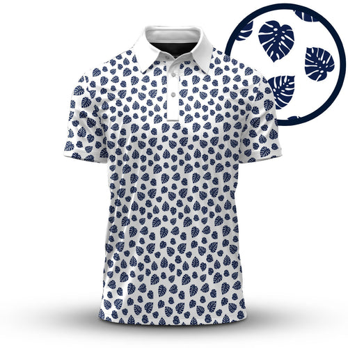 Blue White Pothos  Men Polo Shirt