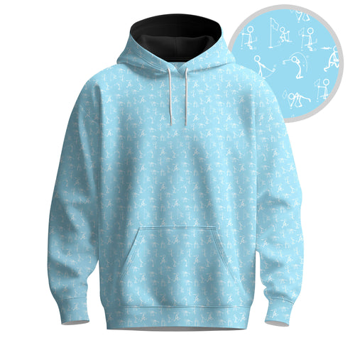 Stick Figures Cyan White Men Hoodie
