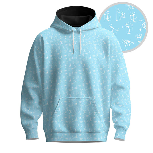 Stick Figures Cyan White Men Hoodie