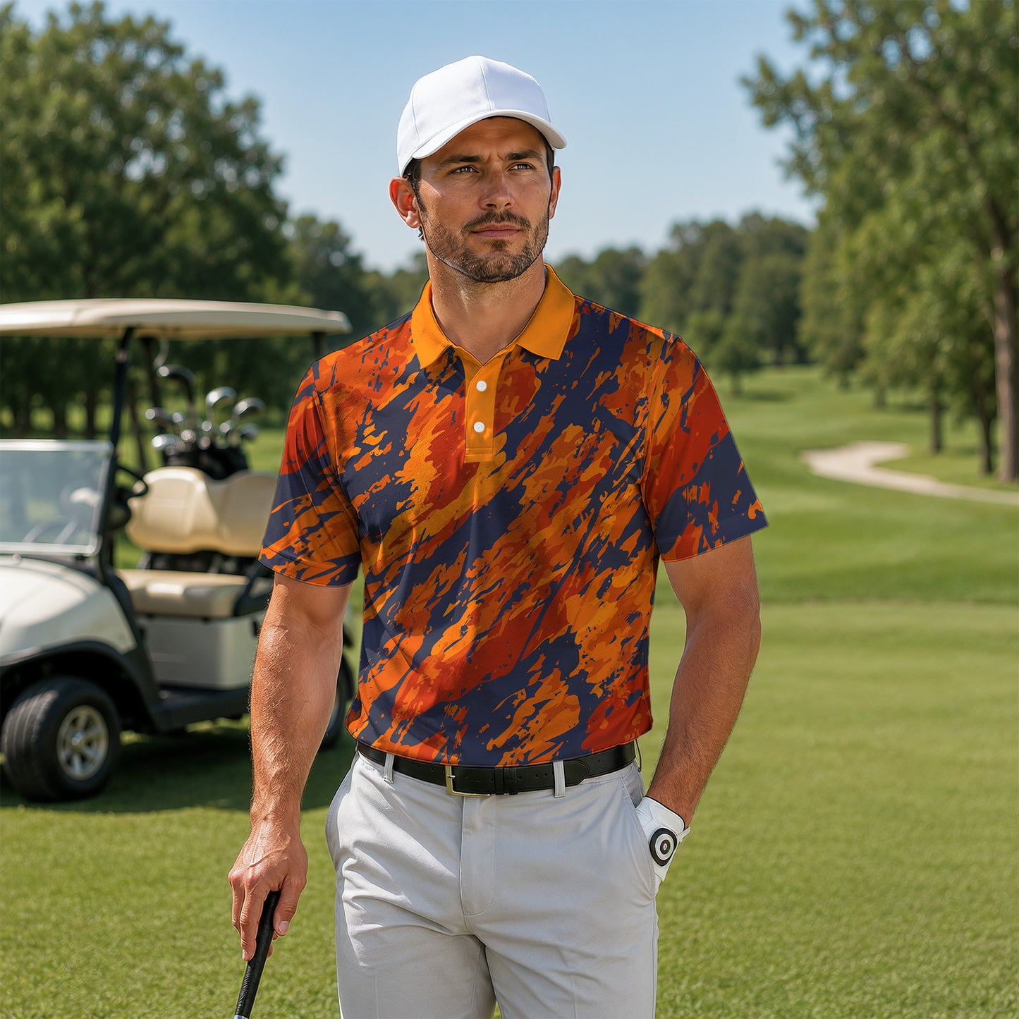 Orange Flow Paint Men Polo Shirt