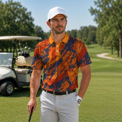 Orange Flow Paint Men Polo Shirt