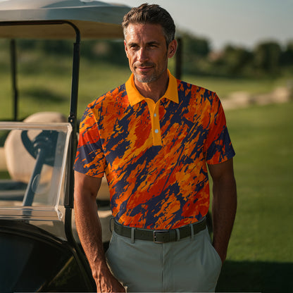 Orange Flow Paint Men Polo Shirt