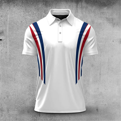 2026 Red Blue Lines White Men Polo Shirt