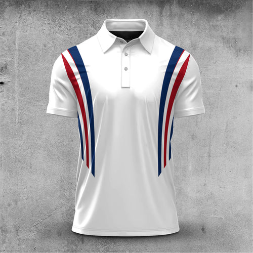 2026 Red Blue Lines White Men Polo Shirt