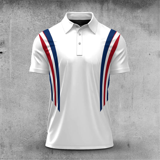 2026 Red Blue Lines White Men Polo Shirt