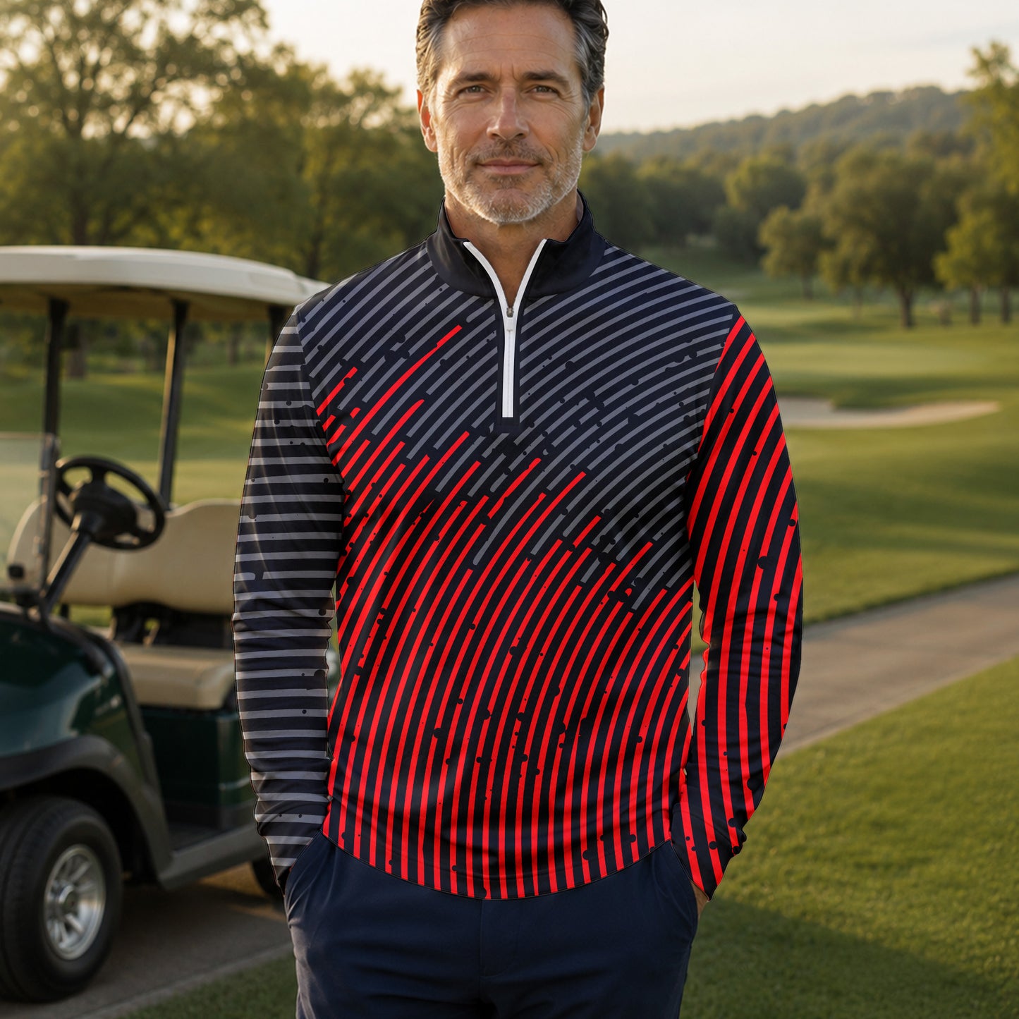 Circular Pattern Black Red 2026  Men Quarter-zip Pullover